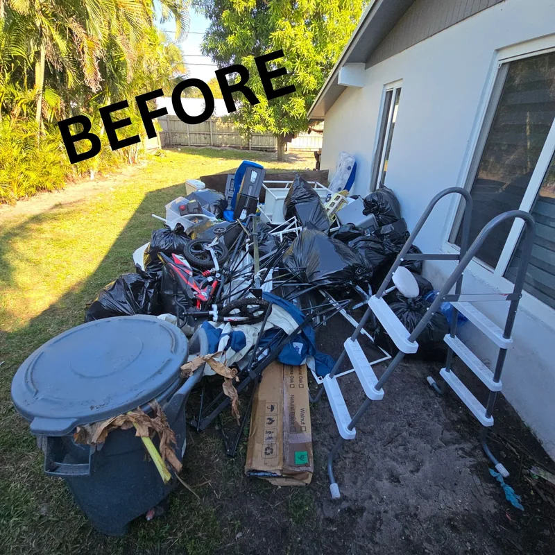 Household items and bags outside a residence before a Load & Go Junk Removal cleanup