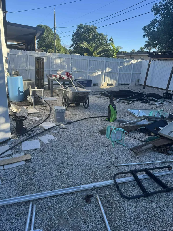 Approved residential renovation debris staged for removal